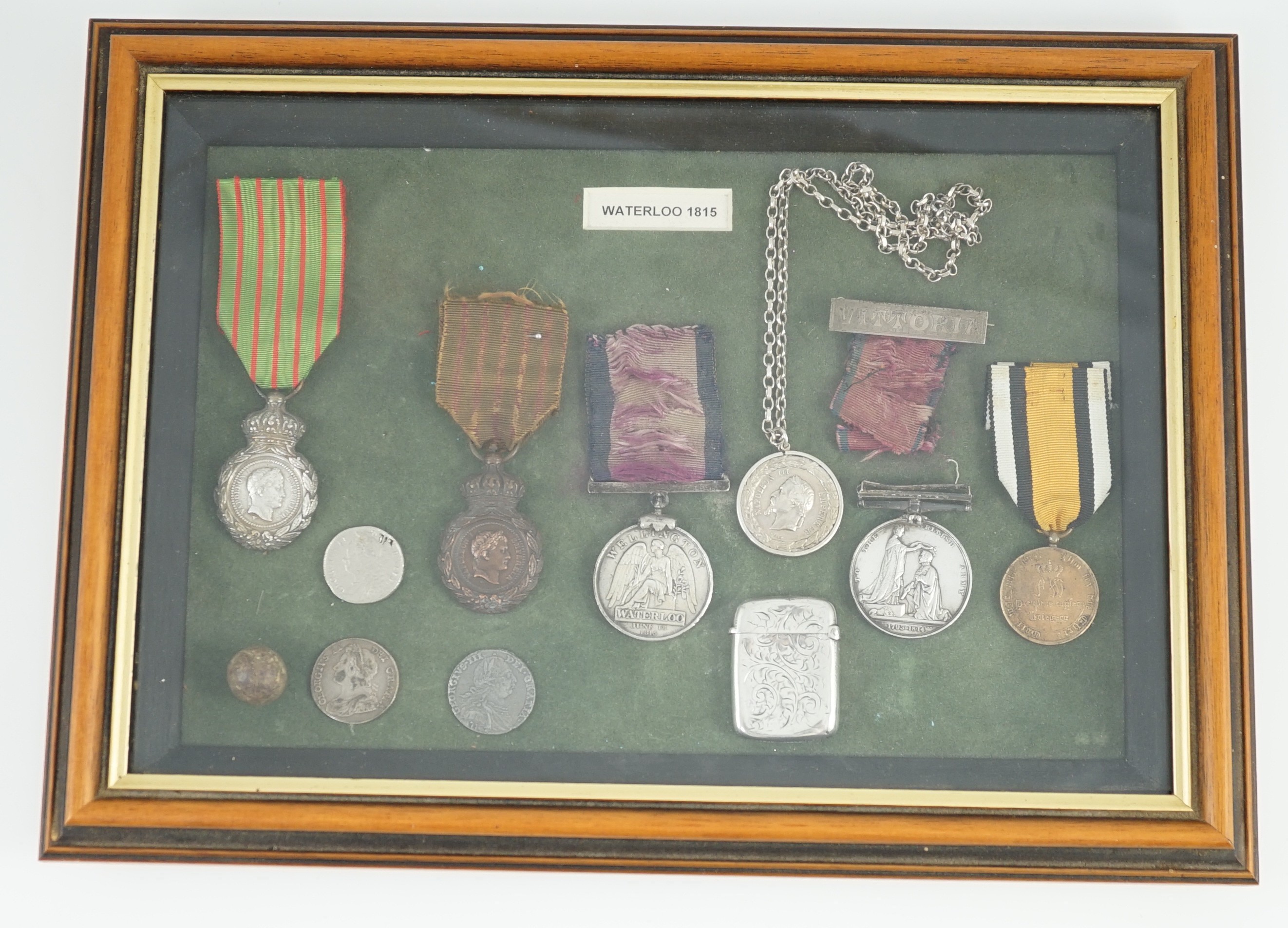 A Military General Service 1793-1814, Toulouse clasp to N.B. renamed John Buckley 1st Lifeguards, and other various medals and coins